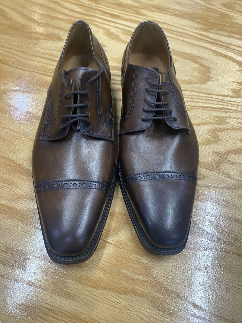 Antonio Maurizi Oxfords Men 8.5 Brown Leather Lace Up Low Top Wingtip Cap Toe S1